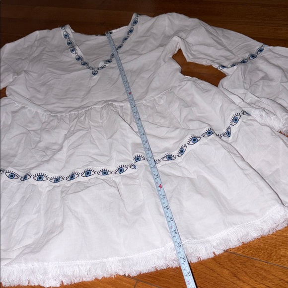Trendyol EUro White Top Tunic mini good luck dress Blue Evil Eye Pattern L - Picture 3 of 7